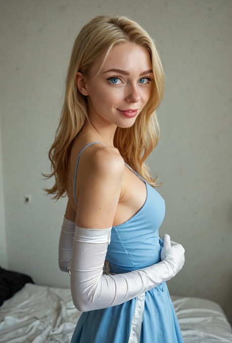 Cindy posing in a blue dress photo 3